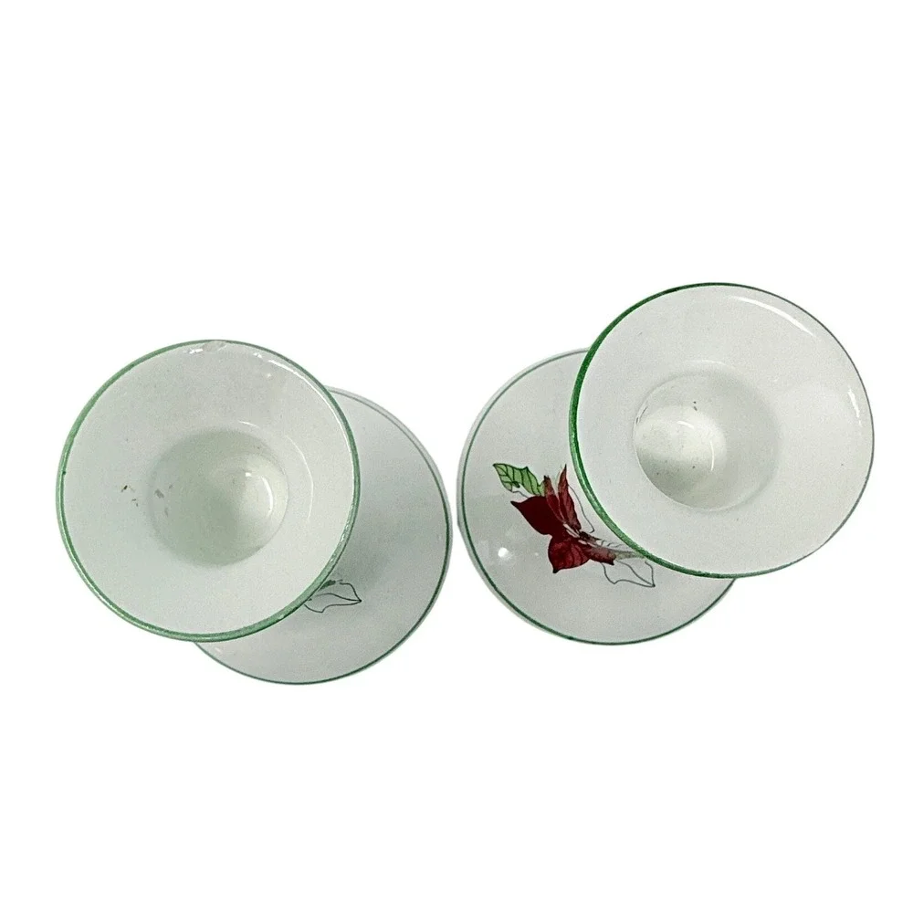 Pair Block Bernarda Portugal Poinsettia Candle‎ Holders Mary Lou Goertzen 1982